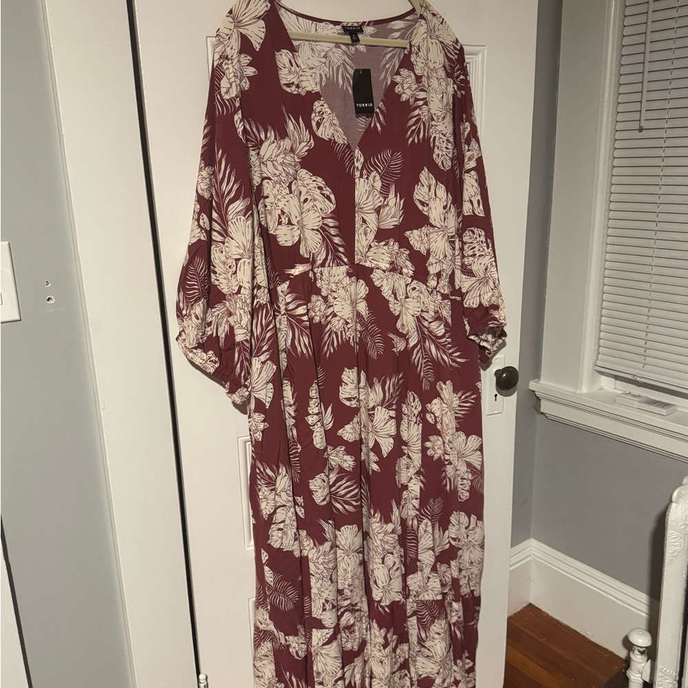 Torrid Burgundy and Cream Floral Maxi Dress